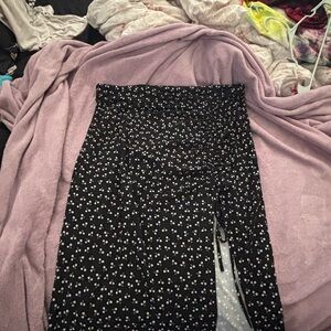 Black Floral Midi Skirt with Slit